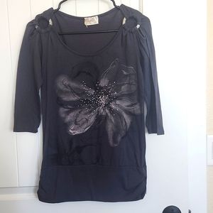 Floral Rhinestone Lavish Detail Bracelet Shirt- Women Size Small-